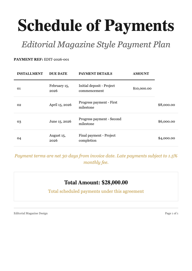 Editorial magazine payment schedule
